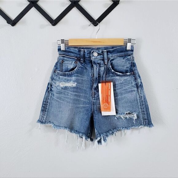 Moussy Vintage MV Pelion High Rise Distressed Cut-Off Shorts In Blue Size 24 NWT - Picture 9 of 13